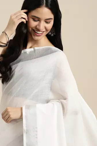 White linen saree with blouse