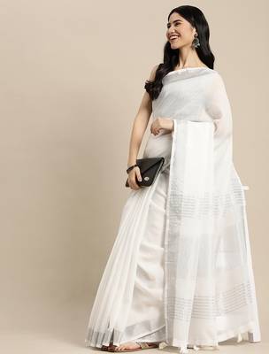 White linen saree with blouse 3