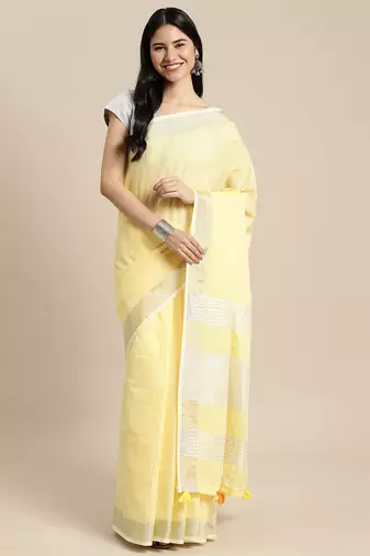 L yellow linen saree with blouse