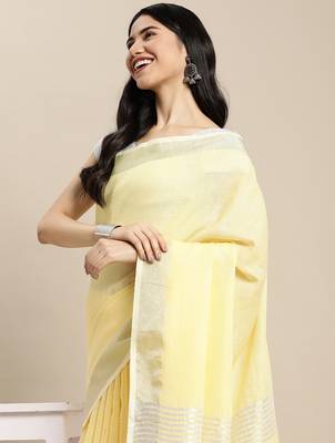 L yellow linen saree with blouse 2