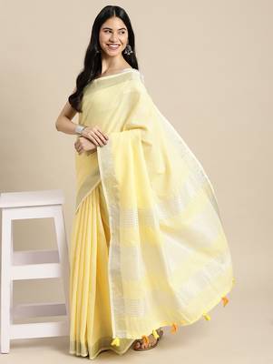 L yellow linen saree with blouse 3