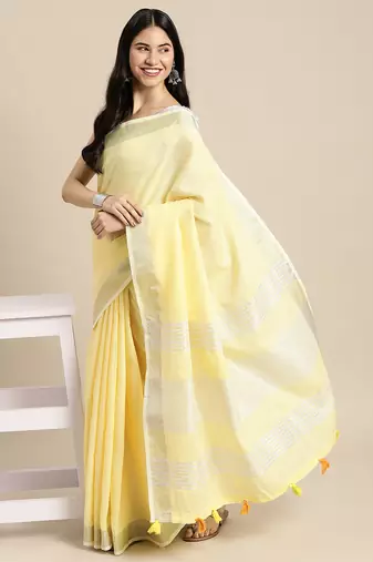L yellow linen saree with blouse