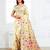 Cream linen printed saree with blouse