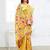 Yellow linen printed saree with blouse