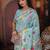 Blue linen printed saree with blouse