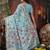 Blue linen printed saree with blouse