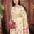 Cream linen printed saree with blouse