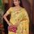 Yellow linen printed saree with blouse