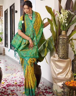 Olive silk woven saree with blouse 3