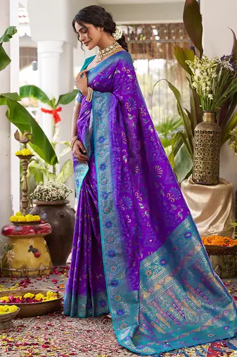 Violet silk woven saree with blouse