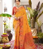 Yellow silk woven saree with blouse