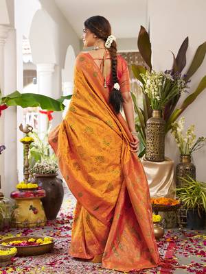 Yellow silk woven saree with blouse 4