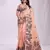 Peach linen printed saree with blouse
