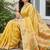 Yellow linen woven work saree with blouse