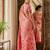 Pink linen woven work saree with blouse