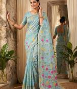 Sky blue linen woven work saree with blouse