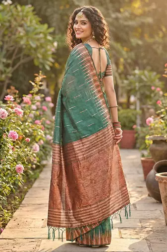 Mehendi linen woven work saree with blouse