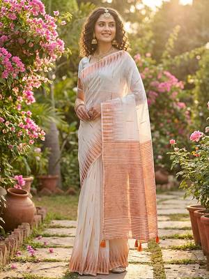 White linen woven work saree with blouse 1