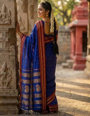 D blue silk woven saree with blouse 3