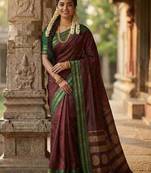 Maroon silk woven saree with blouse