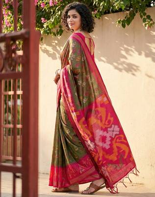 Mehendi pochampally printed saree with blouse 3