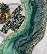 Green Color Sequins with Jari Thread Embroidery Work Chiffon Silk Saree