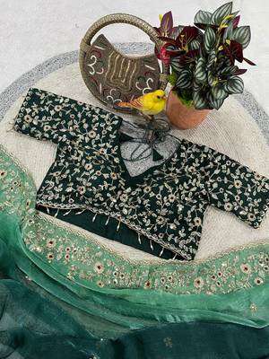 Green Color Sequins with Jari Thread Embroidery Work Chiffon Silk Saree 3