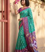 Turquoise pochampally printed saree with blouse