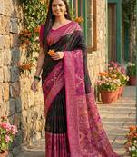 Black pochampally printed saree with blouse
