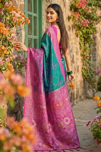 Blue pochampally printed saree with blouse