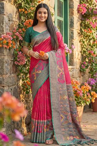 Coral pochampally printed saree with blouse