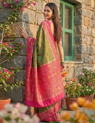 Mehendi pochampally printed saree with blouse 3