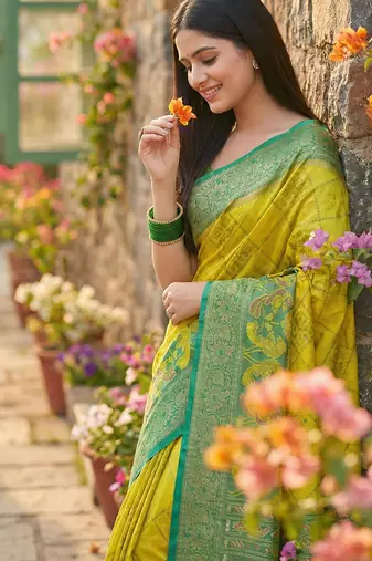 Olive pochampally printed saree with blouse