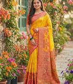 Yellow pochampally printed saree with blouse