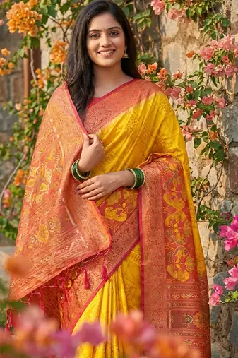 Yellow pochampally printed saree with blouse