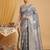 Grey linen woven work saree with blouse