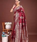 Maroon banarasi silk woven work saree with blouse