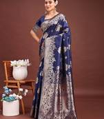 Navy banarasi silk woven work saree with blouse