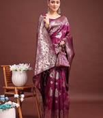 Purple banarasi silk woven work saree with blouse