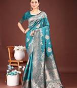 Turquoise banarasi silk woven work saree with blouse