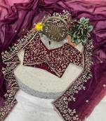 Plum Color Sequins with Jari Thread Embroidery Work Chiffon Silk Saree