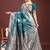 Turquoise banarasi silk woven work saree with blouse