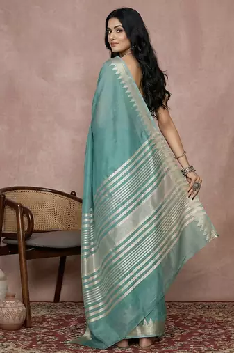 Blue cotton saree with blouse