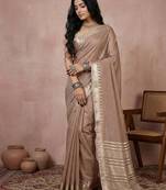 Brown cotton saree with blouse