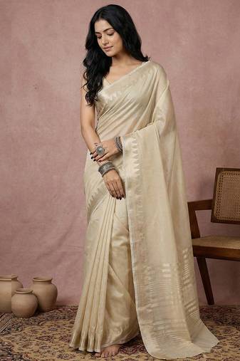 Cream cotton saree with blouse