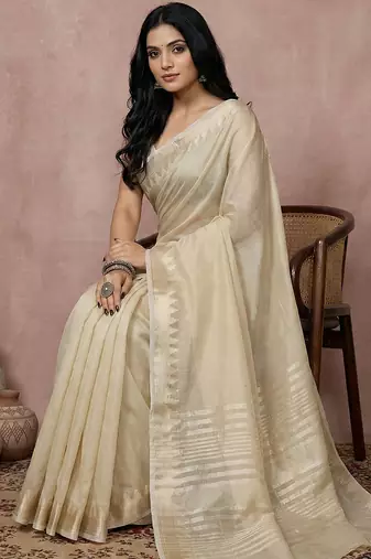 Cream cotton saree with blouse