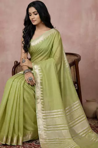 Green cotton saree with blouse