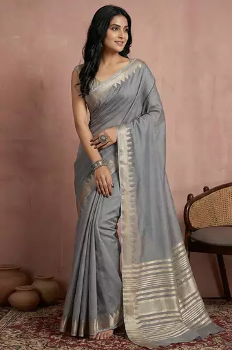 Grey cotton saree with blouse