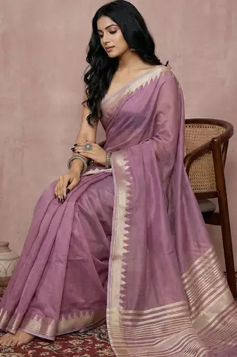 Lavender cotton saree with blouse