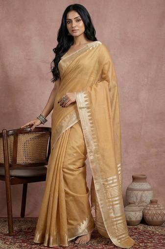 Mustard cotton saree with blouse